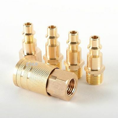 5pc Solid Brass Quick Coupler Set Air Hose Connector Fittings 1/4 Npt Tools