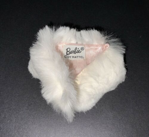 Vintage Barbie Doll White Rabbit Fur Stole Wrap Shawl Pink Satin Lining 💕