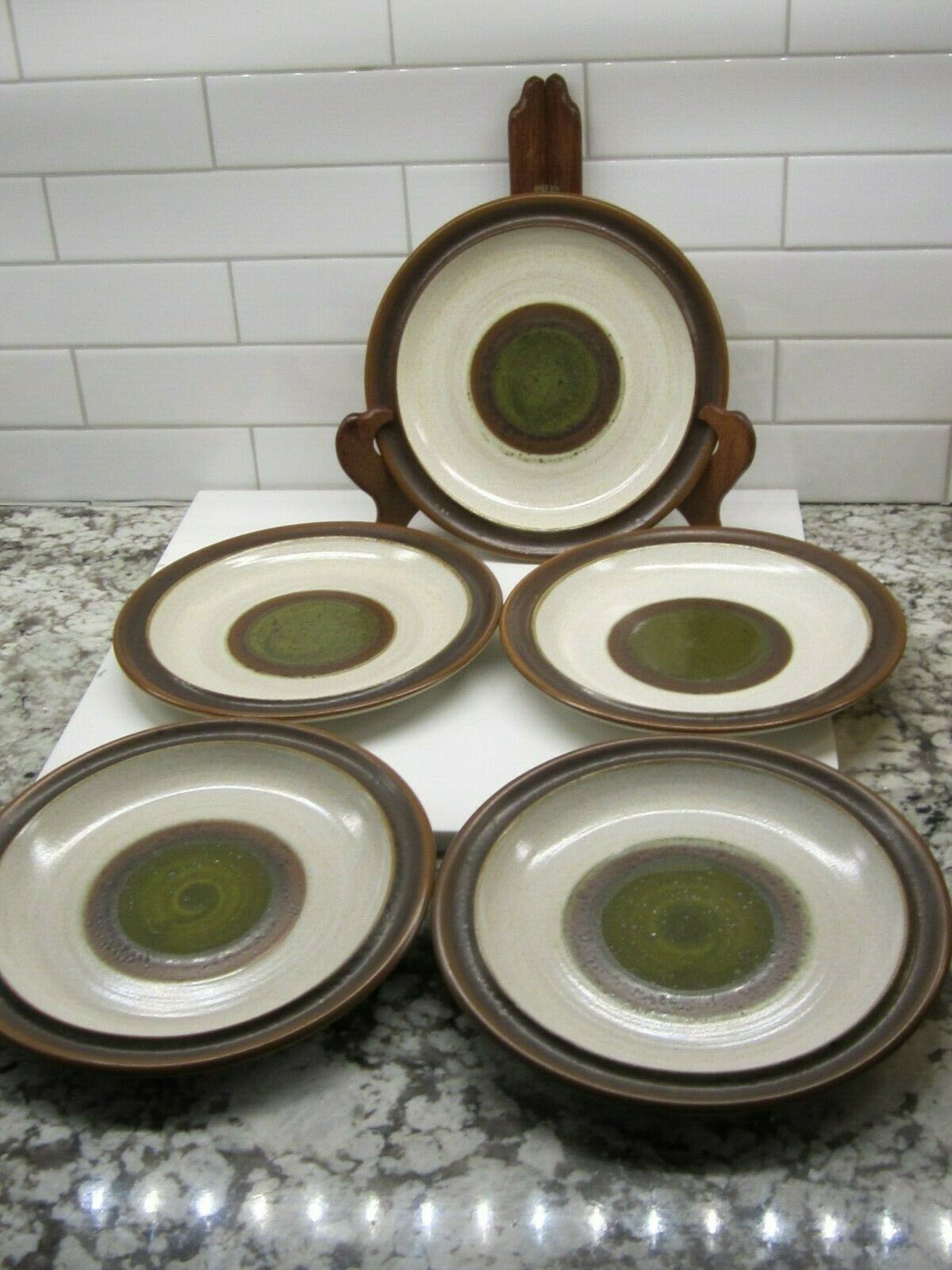 Denby Potters Wheel Green Ironstone Salad/luncheon Plates - Set Of 5 - 8 "