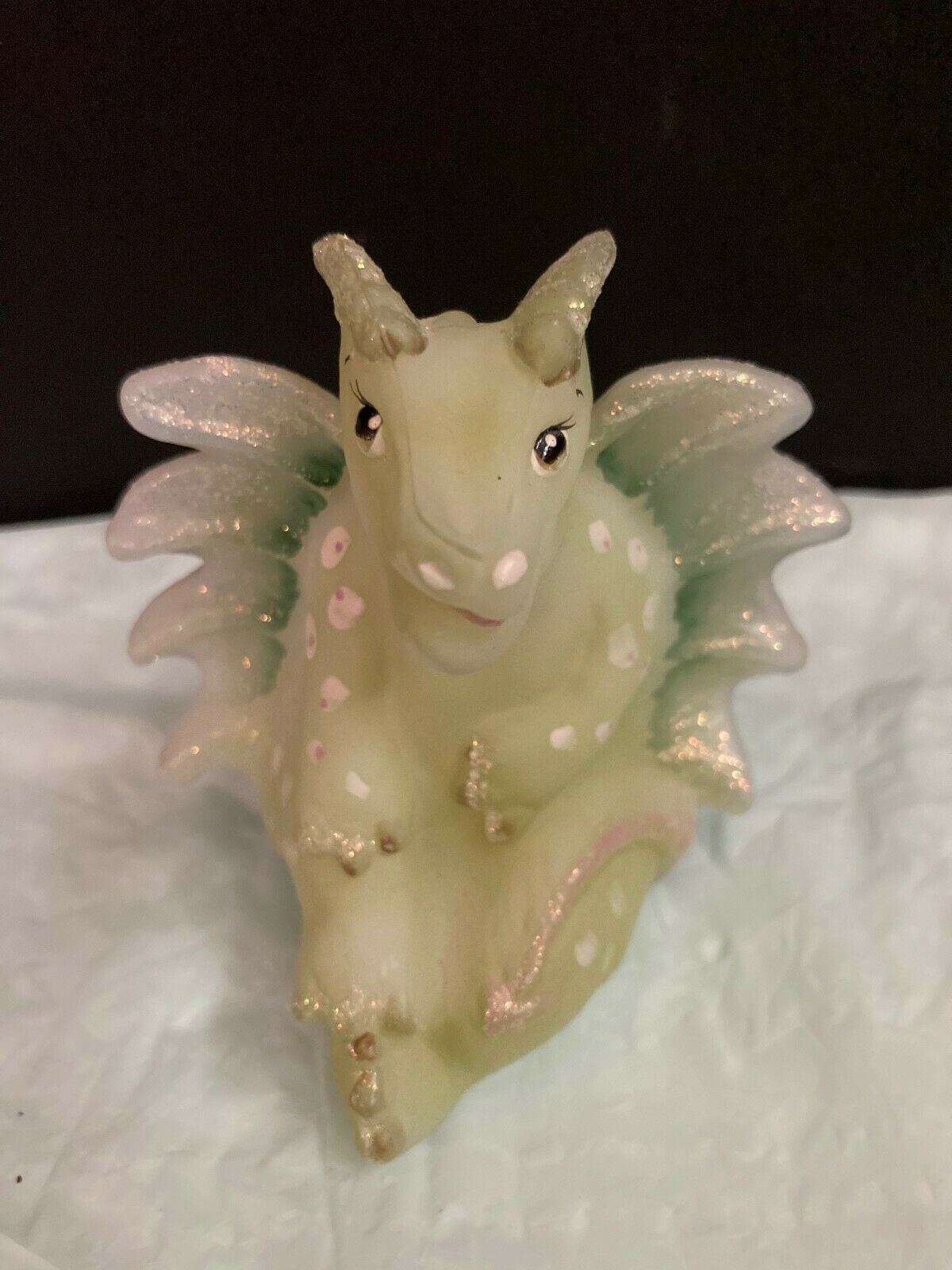 Fenton Green Glass Dragon Glows Under Uv Light Painted By Vl Anderson